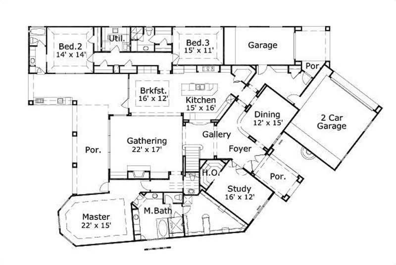 Floor Plan First Story of Contemporary Plan #156-1975