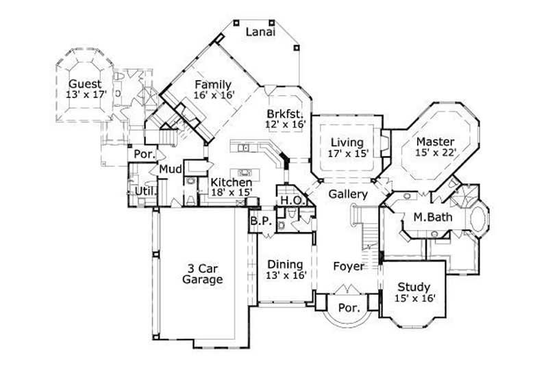 Floor Plan First Story of French Plan #156-1983
