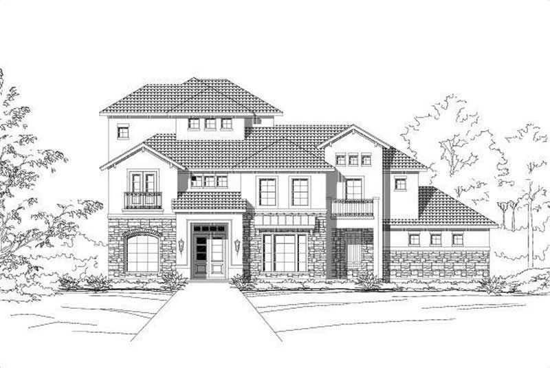 Front elevation of Spanish home (ThePlanCollection: House Plan #156-1984)