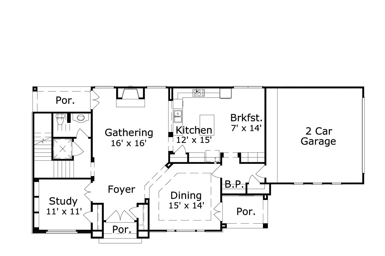 Floor Plan First Story of Spanish Plan #156-1984
