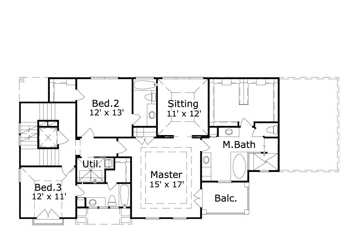 Floor Plan Second Story of Spanish Plan #156-1984