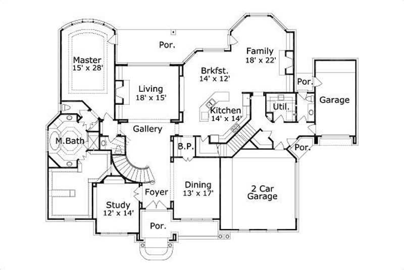 Floor Plan First Story of Luxury Plan #156-1986