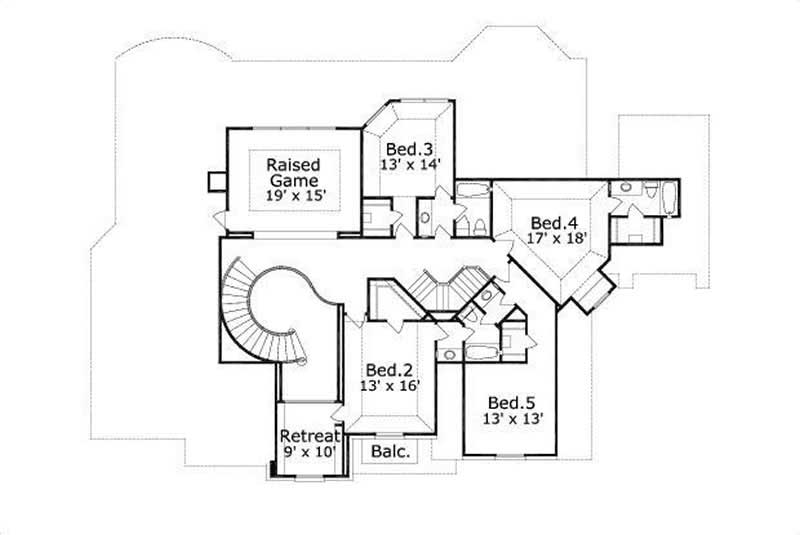 Floor Plan Second Story of Luxury Plan #156-1986