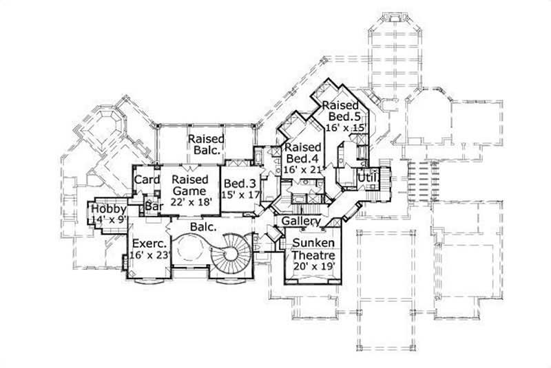 Floor Plan Second Story of Luxury Plan #156-1987