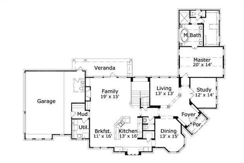 Floor Plan First Story of Luxury Plan #156-1988