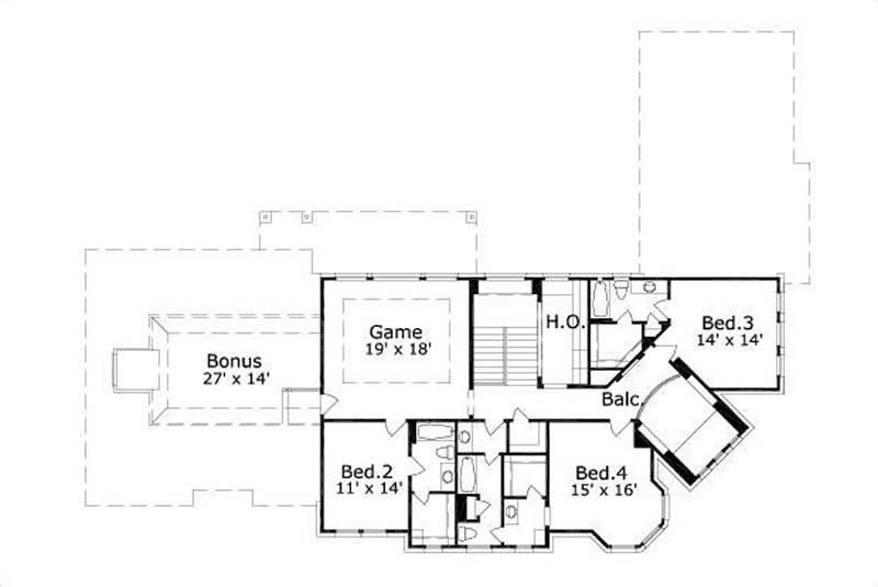 Floor Plan Second Story of Luxury Plan #156-1988