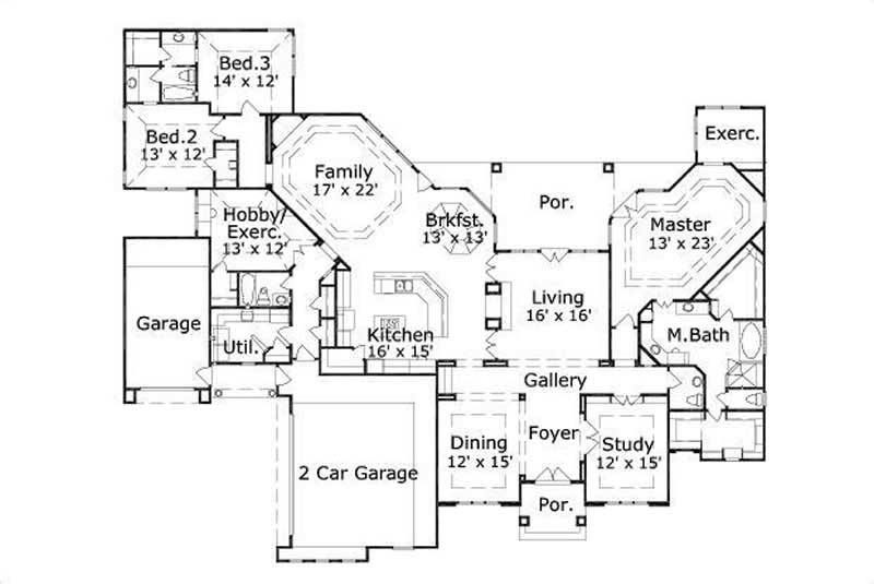 Floor Plan First Story of Country Plan #156-1989