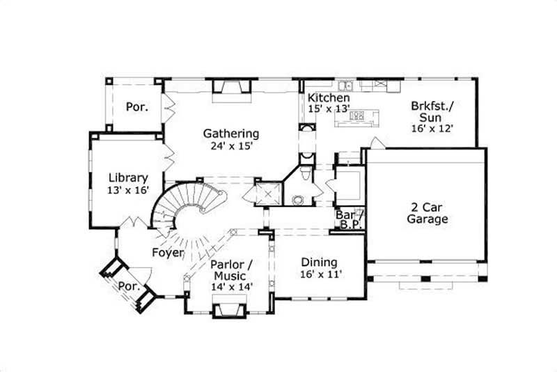 Floor Plan First Story of Tuscan Plan #156-1991