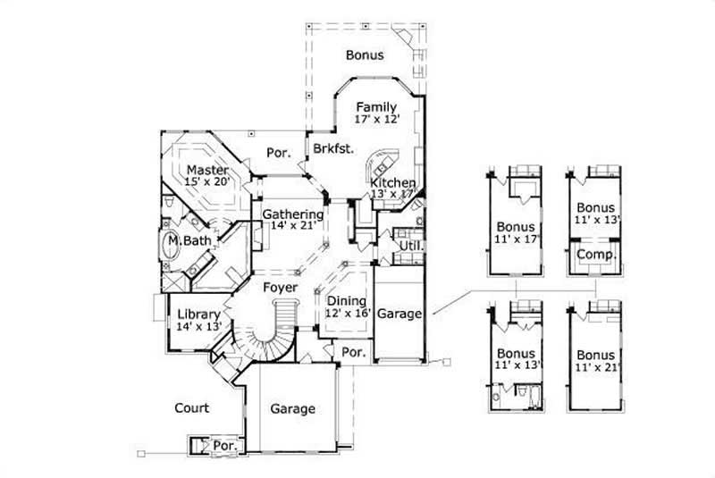 Floor Plan First Story of Country Plan #156-1993