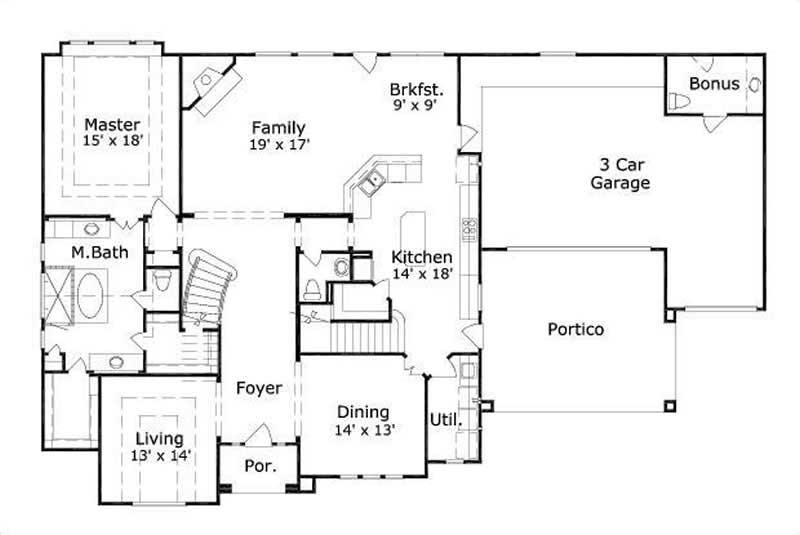 Floor Plan First Story of French Plan #156-1997