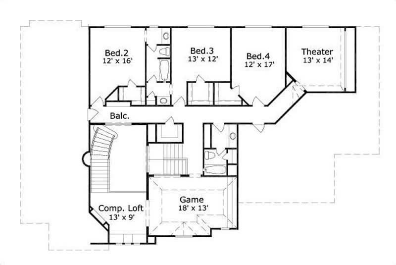 Floor Plan Second Story of French Plan #156-1997