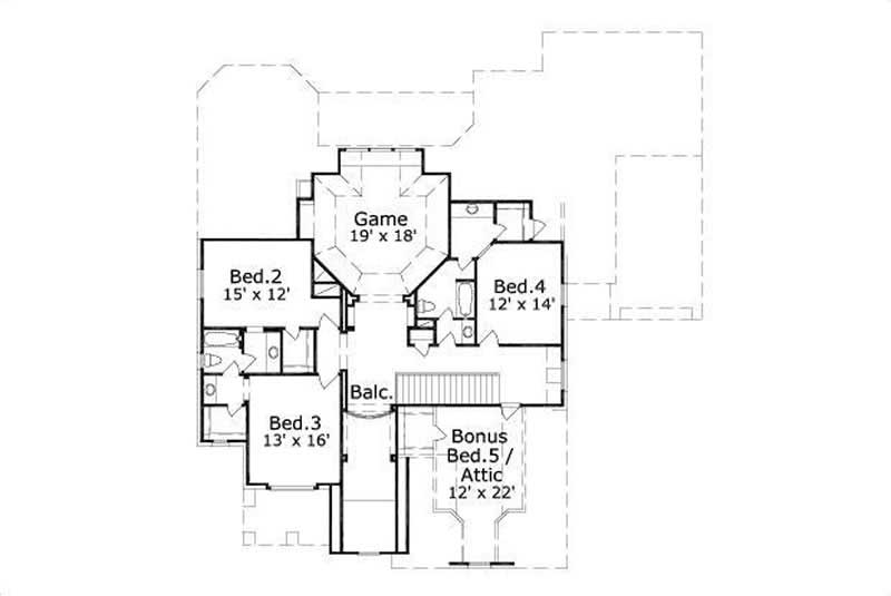 Floor Plan Second Story of Luxury Plan #156-1998