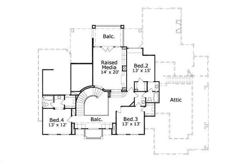 Floor Plan Second Story of French Plan #156-1999