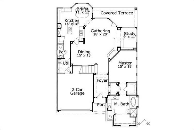 Floor Plan First Story of Traditional Plan #156-2000
