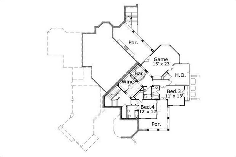 Floor Plan Second Story of Mediterranean Plan #156-2002