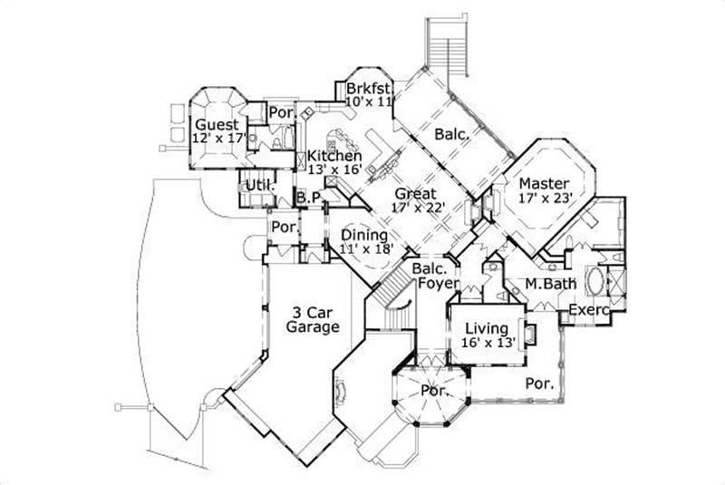 Floor Plan First Story of Mediterranean Plan #156-2002