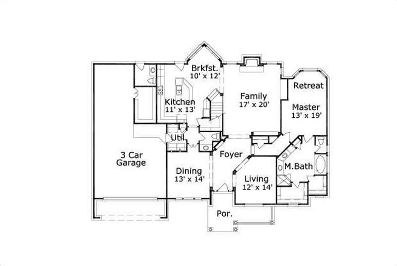 Floor Plan First Story of Country Plan #156-2006