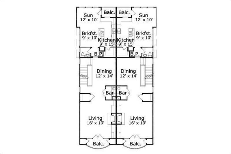 Floor Plan Second Story of Multi-Unit Plan #156-2007