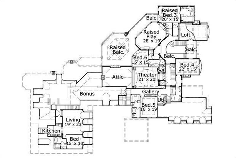 Floor Plan Second Story of French Plan #156-2008
