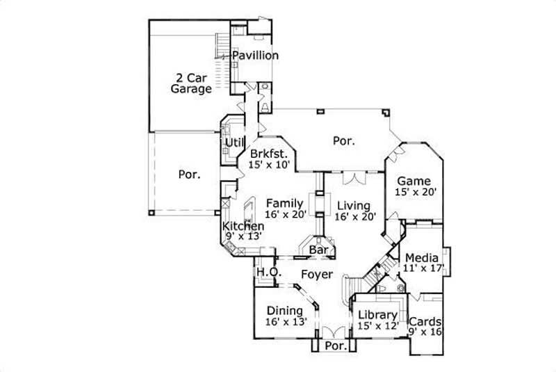 Floor Plan First Story of Luxury Plan #156-2010