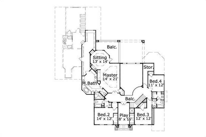 Floor Plan Second Story of Luxury Plan #156-2010