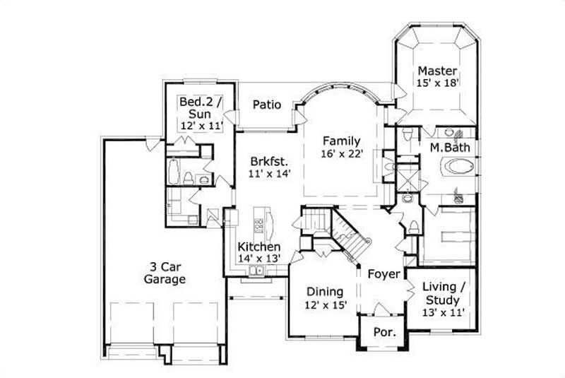 Floor Plan First Story of Luxury Plan #156-2012