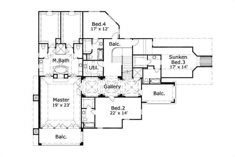Floor Plan Second Story of Country Plan #156-2013