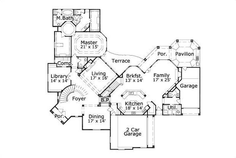 Floor Plan First Story of Luxury Plan #156-2015
