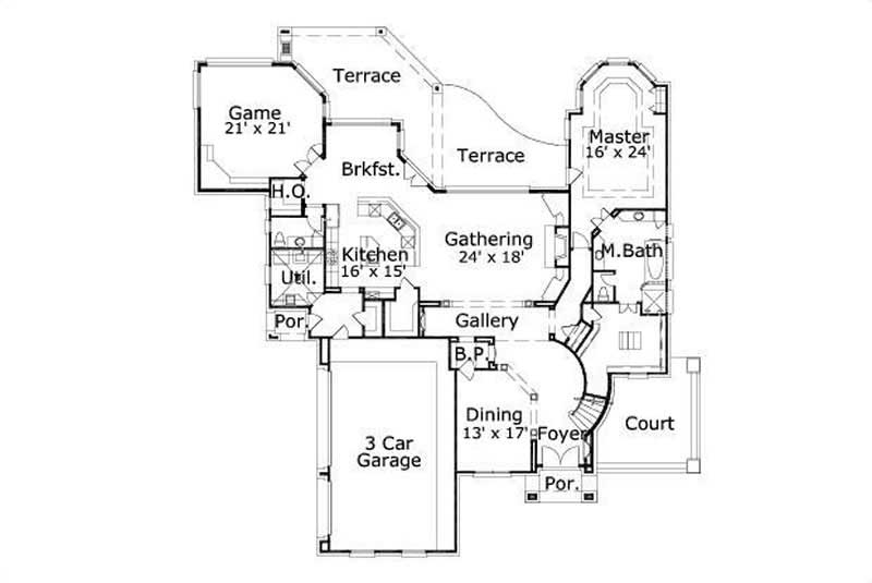 Floor Plan First Story of Luxury Plan #156-2018