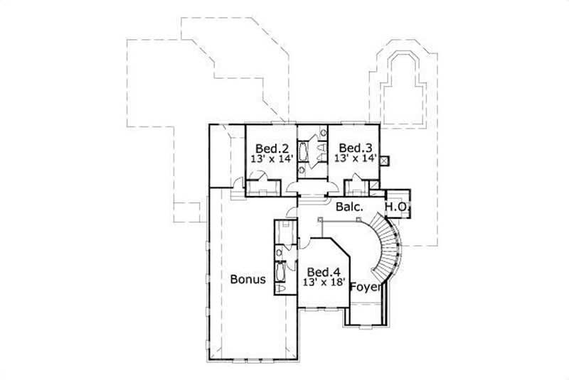 Floor Plan Second Story of Luxury Plan #156-2018
