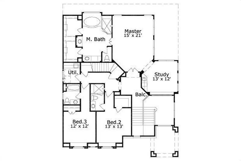 Floor Plan Second Story of Luxury Plan #156-2025