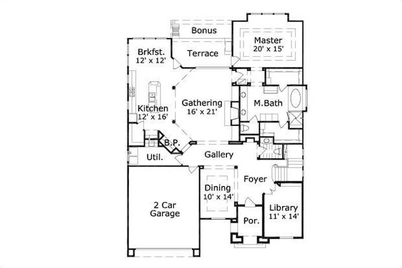 Floor Plan First Story of Spanish Plan #156-2026
