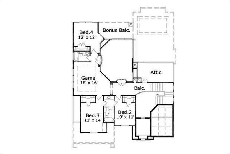 Floor Plan Second Story of Spanish Plan #156-2026