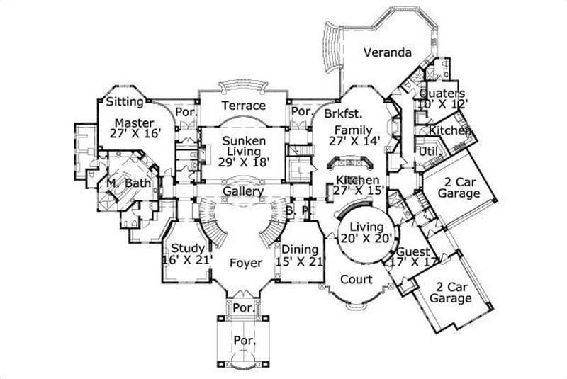 Floor Plan First Story of Contemporary Plan #156-2028