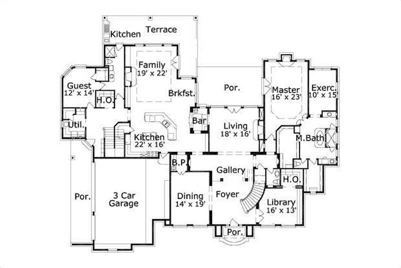 Floor Plan First Story of Luxury Plan #156-2030