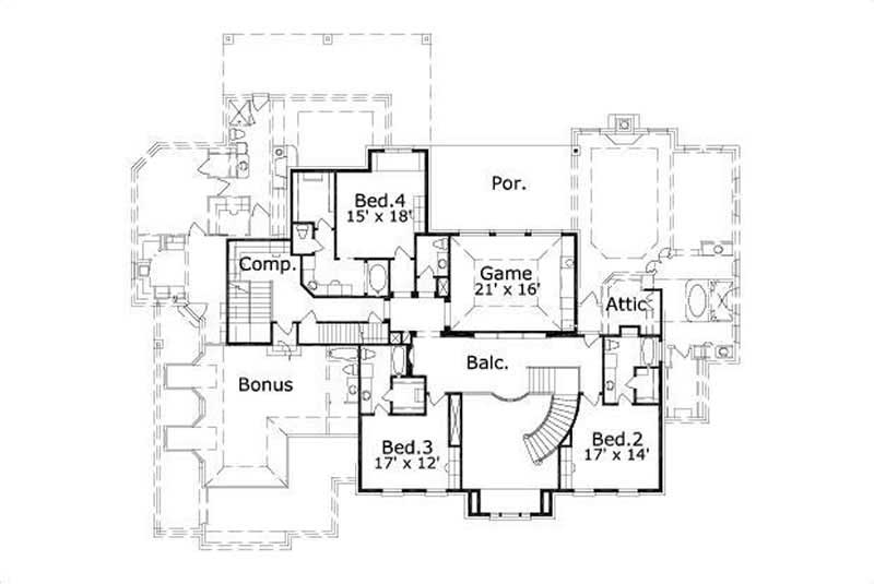 Floor Plan Second Story of Luxury Plan #156-2030