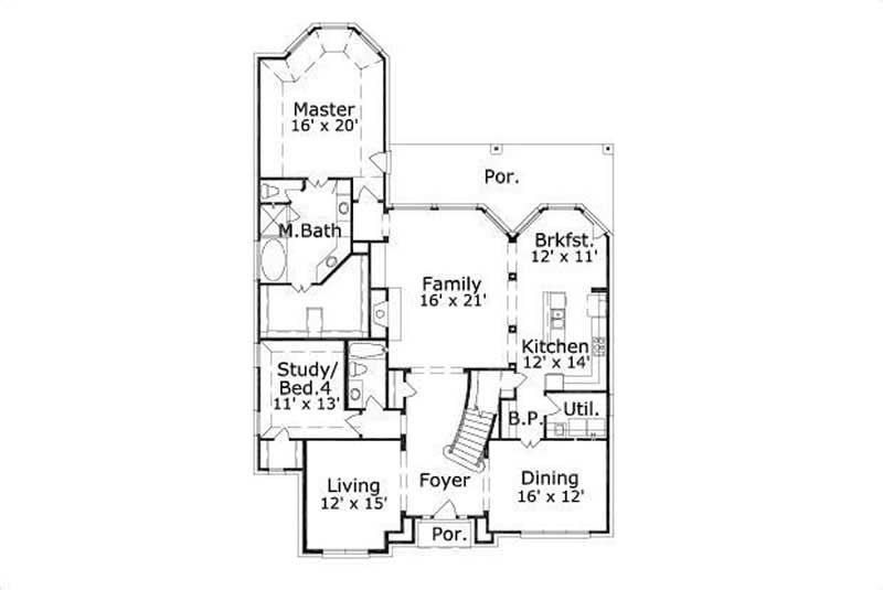 Floor Plan First Story of Luxury Plan #156-2031