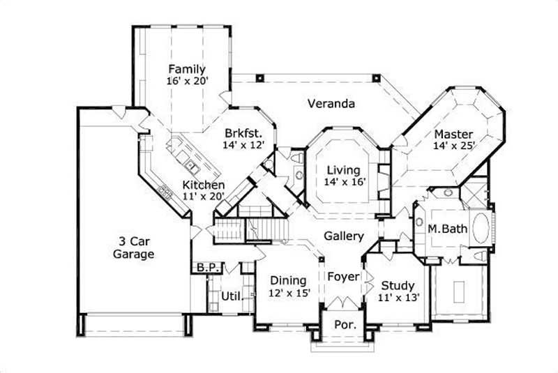 Floor Plan First Story of Luxury Plan #156-2032