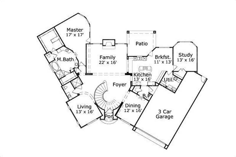 Floor Plan First Story of Spanish Plan #156-2033