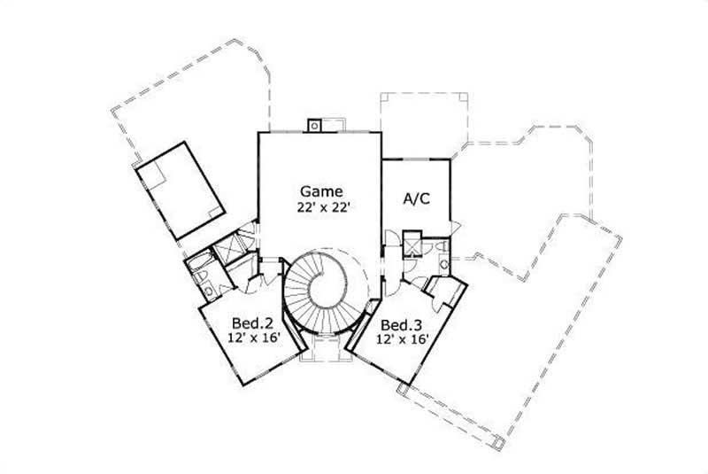 Floor Plan Second Story of Spanish Plan #156-2033