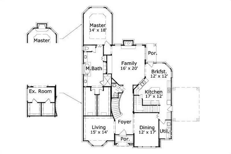 Floor Plan First Story of Craftsman Plan #156-2034
