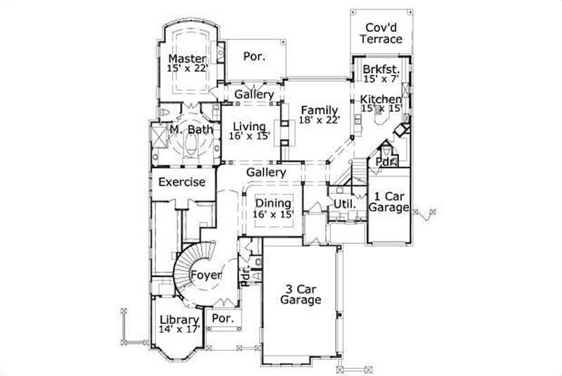 Floor Plan First Story of Luxury Plan #156-2035