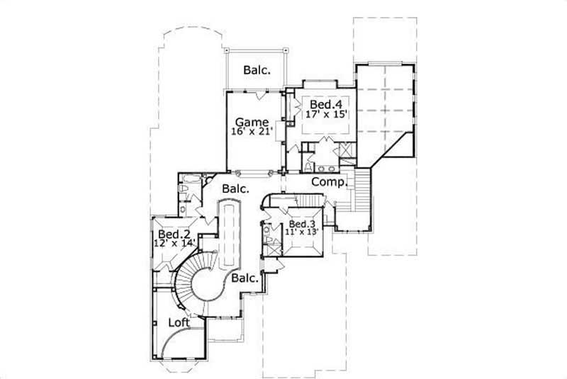 Floor Plan Second Story of Luxury Plan #156-2035