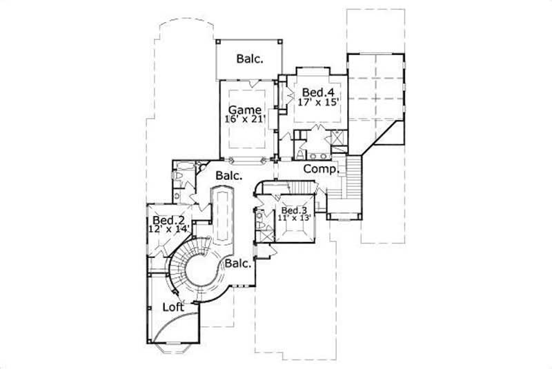 Floor Plan Second Story of Luxury Plan #156-2036