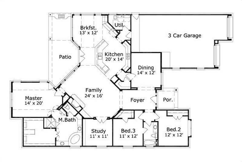 Floor Plan First Story of Ranch Plan #156-2040