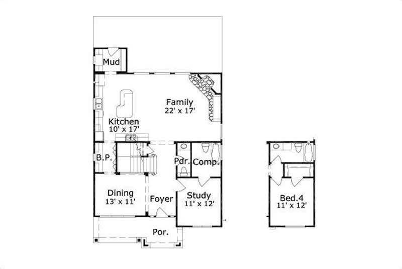 Floor Plan First Story of Traditional Plan #156-2042