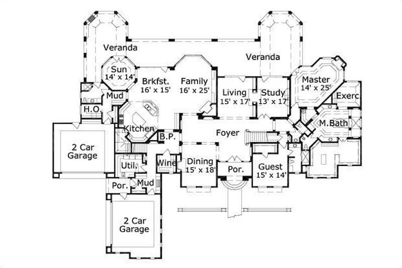 Floor Plan First Story of French Plan #156-2043