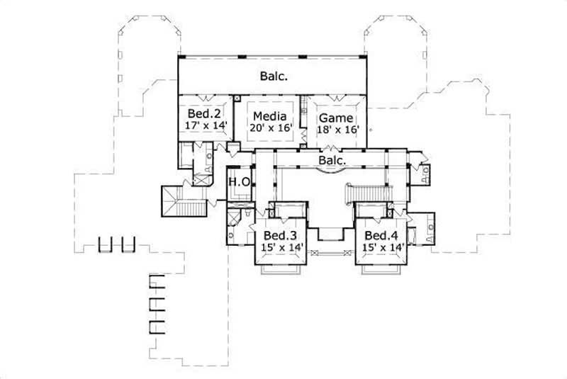 Floor Plan Second Story of French Plan #156-2043