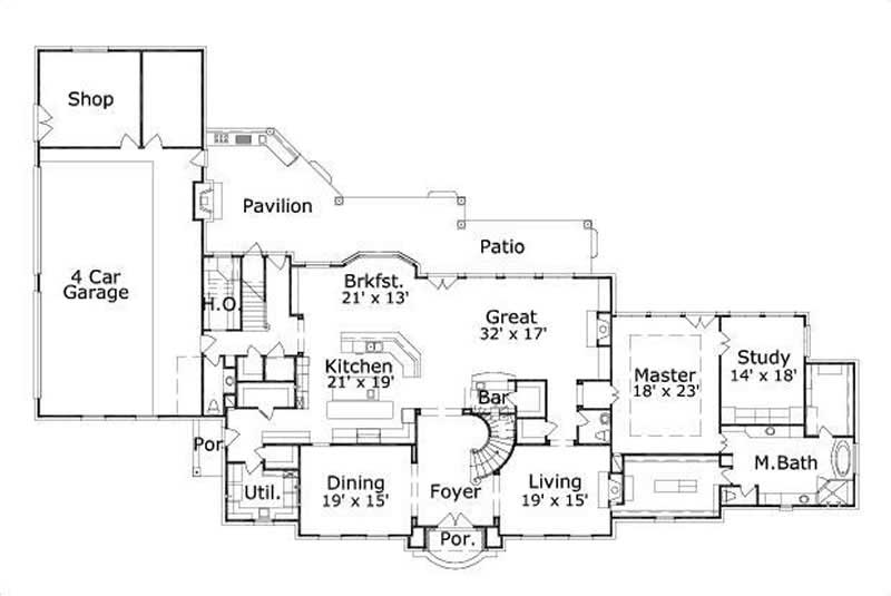 Floor Plan First Story of Luxury Plan #156-2045