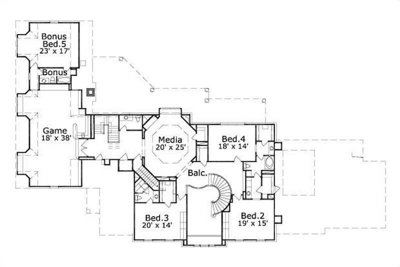 Floor Plan Second Story of Luxury Plan #156-2045